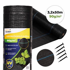 Tessuto agrotextile nero UV 90g anti-erbacce 3,2x50m con picchetti MultiGarden, MultiGarden