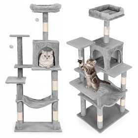Tiragraffi per gatti, cuccia, colonna, torre da graffiare, casetta 146 cm grigio Petsi