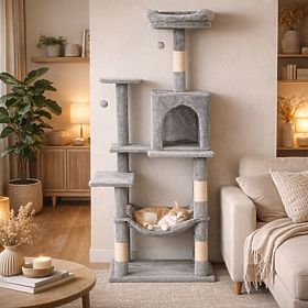 Tiragraffi per gatti, cuccia, colonna, torre da graffiare, casetta 146 cm grigio Petsi