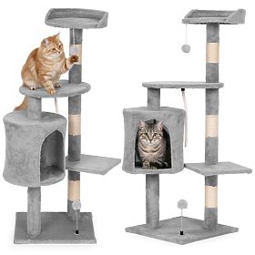 Tiragraffi per gatti, cuccia, colonna, torre per graffiare, casetta 110 cm grigio Petsi