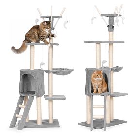 Tiragraffi per gatti cuccia colonna torre per graffiare casetta 134 cm grigio Petsi