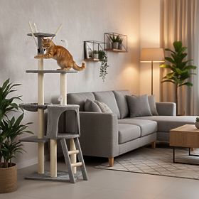 Tiragraffi per gatti cuccia colonna torre per graffiare casetta 134 cm grigio Petsi