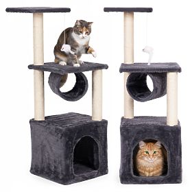 Tiragraffi per gatti, cuccia, colonna, torre per graffiare, casetta 94 cm grigio Petsi