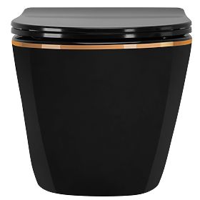 WC Sospeso Rea Carlo Mini Rimless Flat Nero con Bordo Dorato
