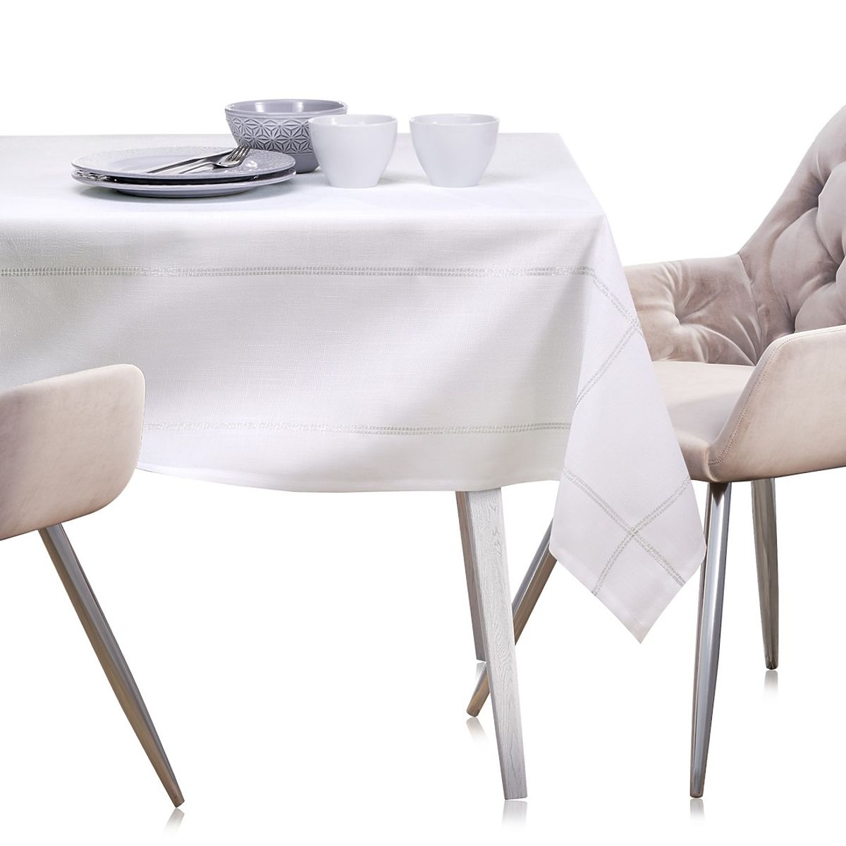 Tovaglia ANTONY colore bianco motivo liscio classico 140x400 ameliahome