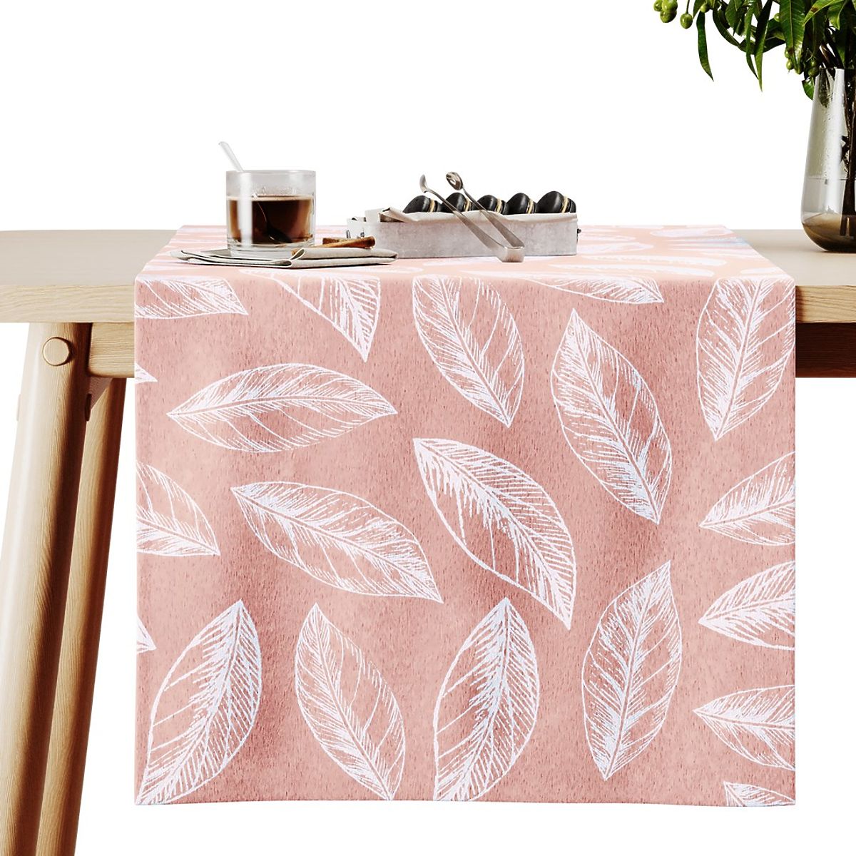 Tovaglia CALM colore rosa cipria motivo vegetale stampato stile classico 40x140 ameliahome