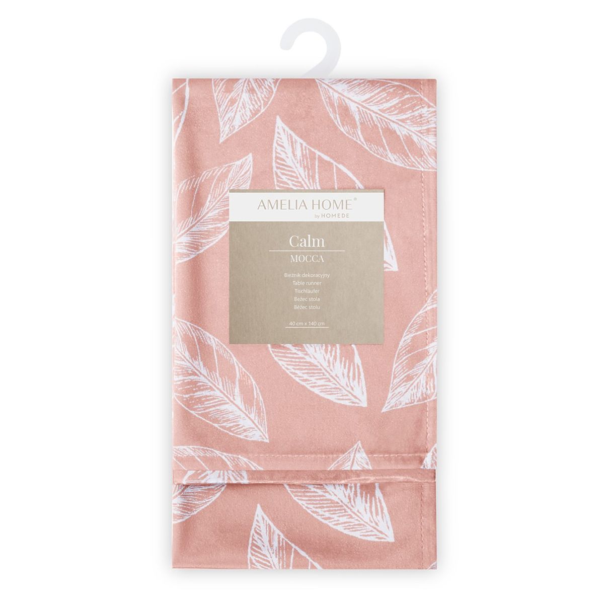 Tovaglia CALM colore rosa cipria motivo vegetale stampato stile classico 40x140 ameliahome