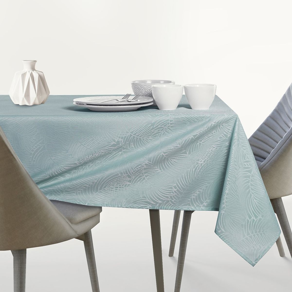 Tovaglia GAIA colore menta con motivo vegetale impresso 140x180 ameliahome