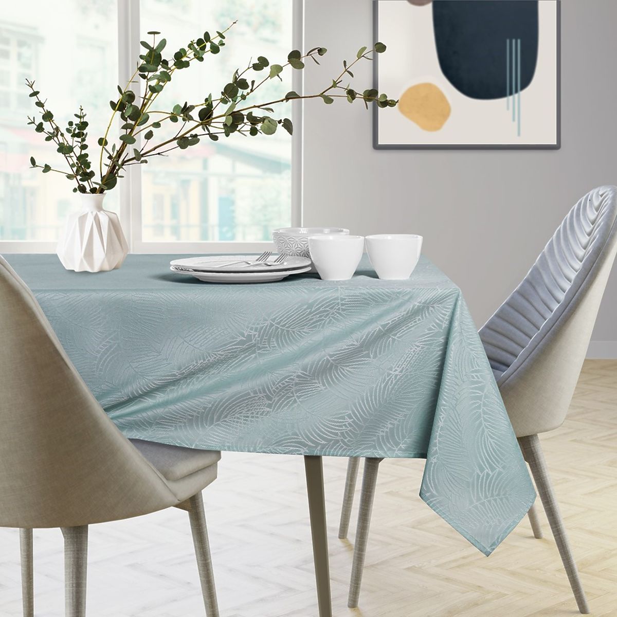 Tovaglia GAIA colore menta con motivo vegetale impresso 140x180 ameliahome