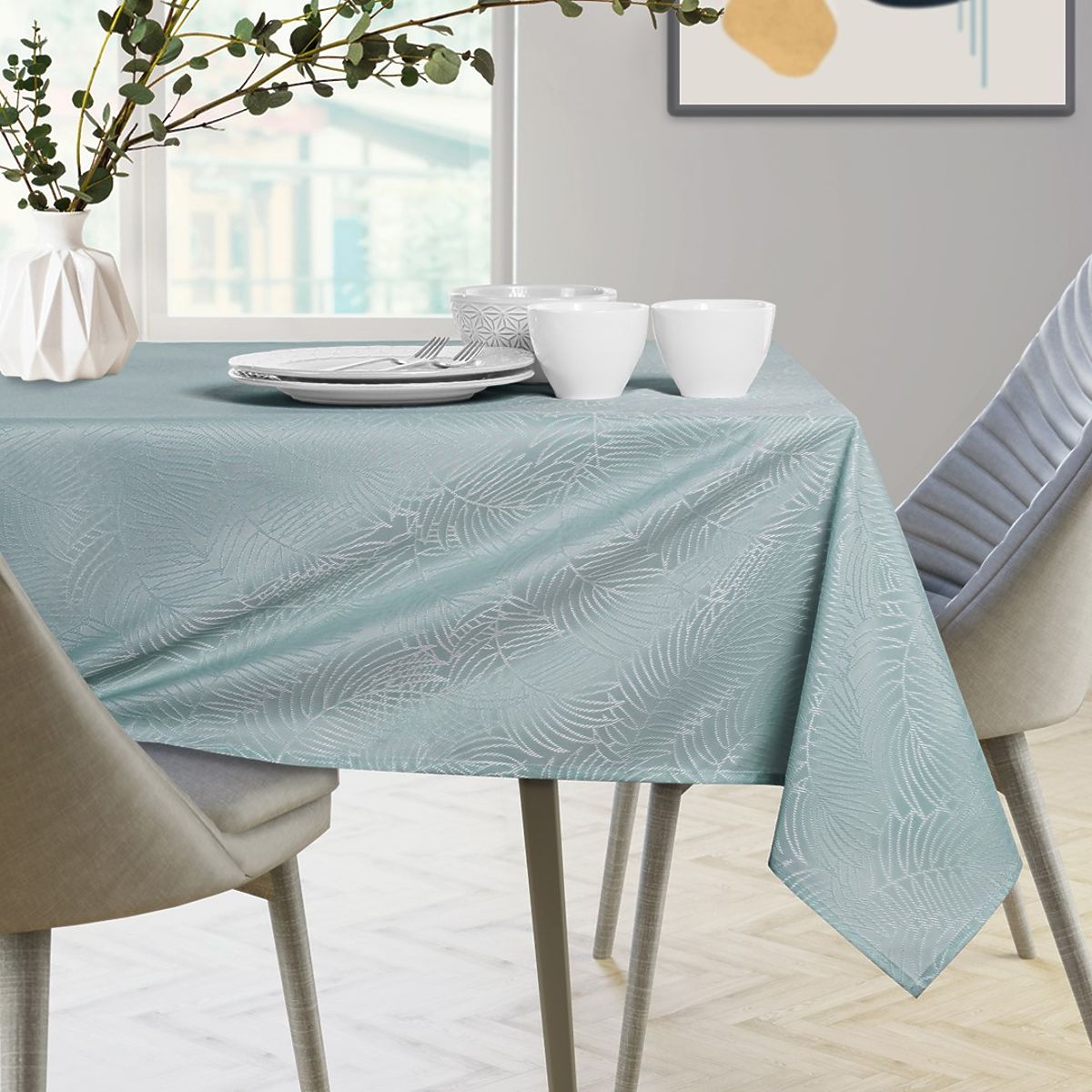 Tovaglia GAIA colore menta con motivo vegetale impresso 140x180 ameliahome