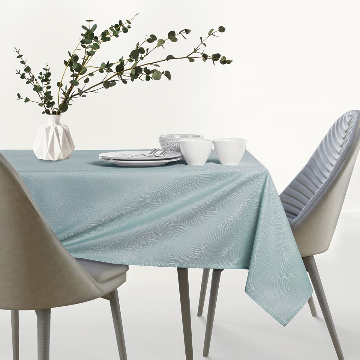 Tovaglia GAIA colore menta con motivo vegetale impresso 140x180 ameliahome